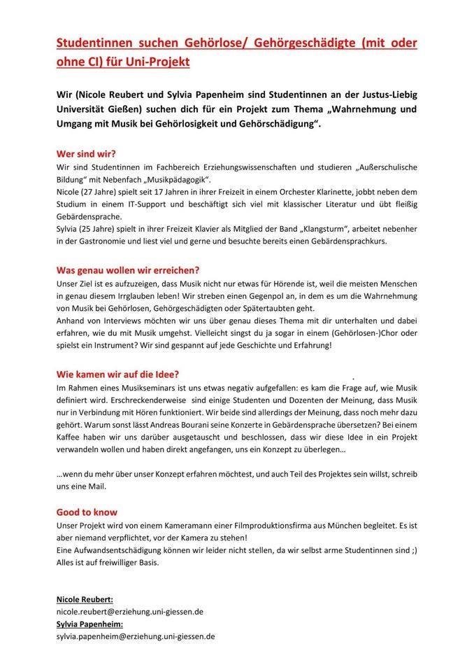 Musik-Uni-Projekt mit Gehörlosen