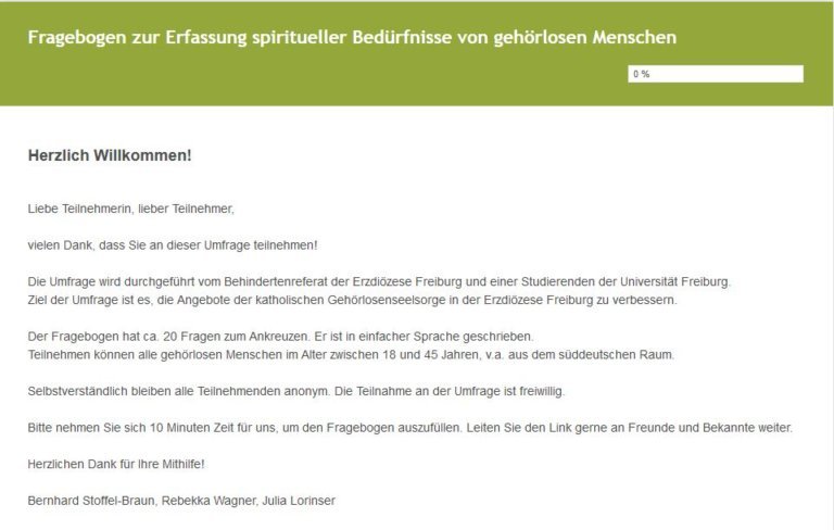 Umfrage - Fragebogen zur Erfassung spiritueller Bedürfnisse von Gehörlosen
