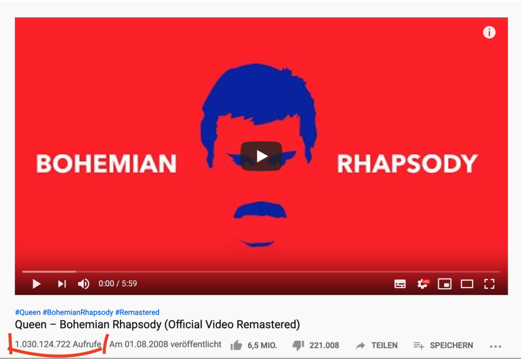 Erstes Youtube-Video Bohemian Rhapsody knackt die 1-Milliarden-Klicks-Grenze