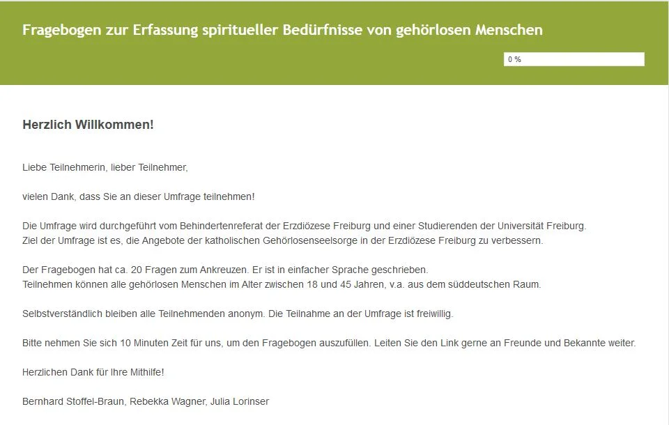 Umfrage - Fragebogen zur Erfassung spiritueller Bedürfnisse von Gehörlosen